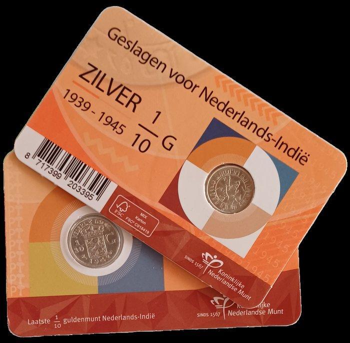Nederlands-Indië. NEDERLAND-Wilhelmina. 2 coincards 1/10, Postzegels en Munten, Munten | Nederland