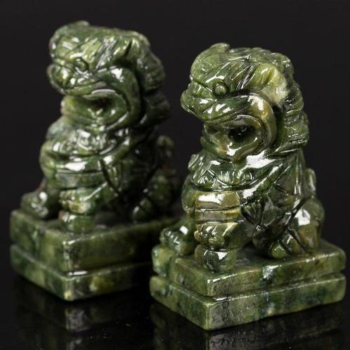 Paar Chinese Wachtersleeuwen in jadegroen – met de hand, Verzamelen, Dierenverzamelingen