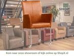 Leren eetkamerstoel Comfort met wieltjes en armleuning -, Huis en Inrichting, Stoelen, Bruin, Nieuw, Leer, Ophalen of Verzenden