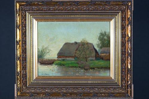 Hollandse School (XX) - Landschap met Boerderij aan het, Antiek en Kunst, Kunst | Schilderijen | Klassiek