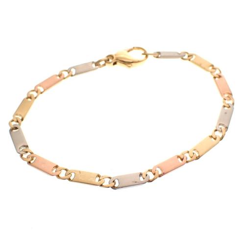 18 kt Tricolor gouden schakel armband; Gematteerd | 17 cm, Sieraden, Tassen en Uiterlijk, Armbanden, Overige kleuren, Gebruikt