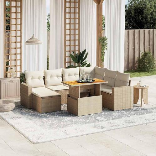 vidaXL 8-delige Loungeset met kussens poly rattan beige, Tuin en Terras, Tuinsets en Loungesets, Loungeset, Nieuw, Rotan, Verzenden