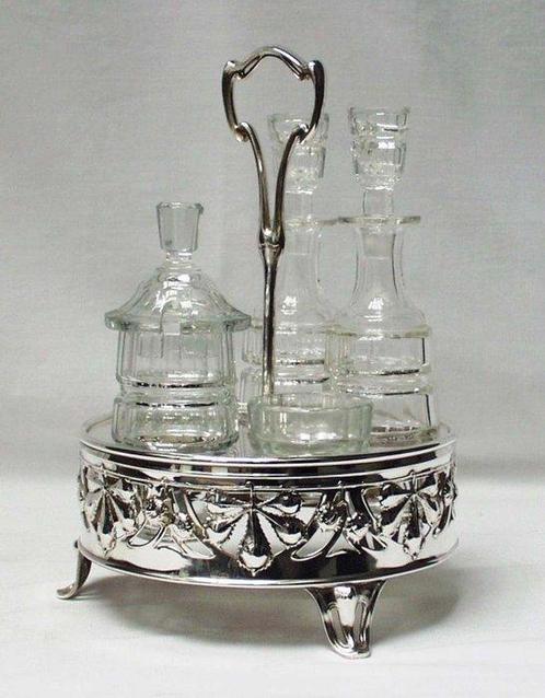 Tafelservies (6) - Verzilverd messing en glas - Olie- en, Antiek en Kunst, Kunst | Designobjecten