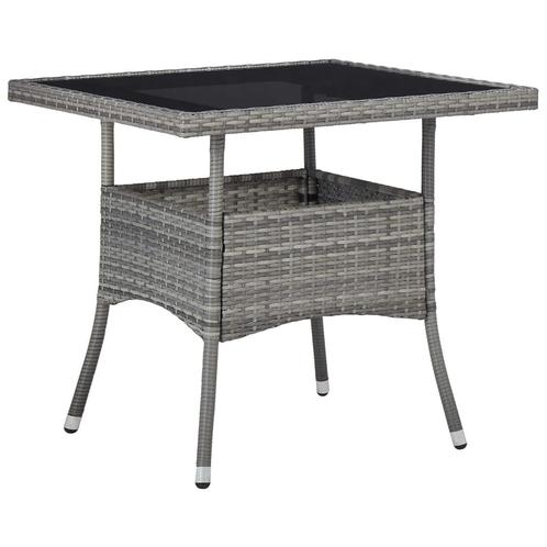 vidaXL Tuintafel poly rattan en glas grijs, Tuin en Terras, Tuintafels, Nieuw, Verzenden