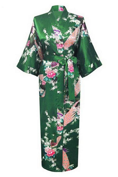 KIMU® Kimono Donkergroen Maxi S-M Yukata Satijn Lang Lange G, Kleding | Dames, Carnavalskleding en Feestkleding, Nieuw, Maat 36 (S)