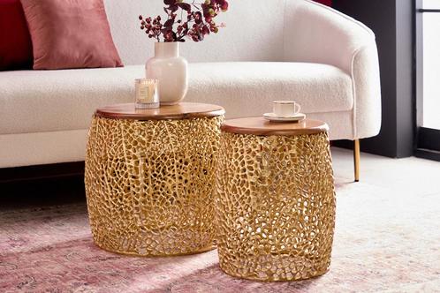 Set van 2 filigrane design salontafels ABSTRACT LEAF goud, Huis en Inrichting, Tafels | Salontafels, Ophalen of Verzenden
