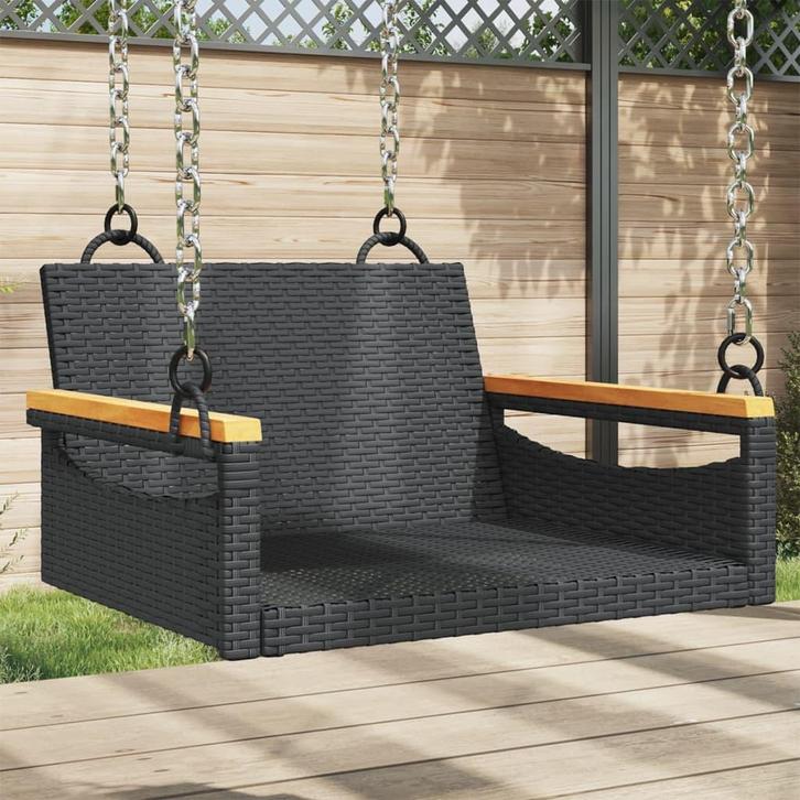 vidaXL Schommelbank 63x62x40 cm poly rattan zwart, Tuin en Terras, Tuinbanken, Nieuw, Rotan, Verzenden