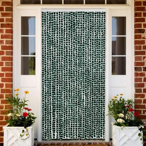 vidaXL Vliegengordijn 118x220 cm chenille groen en wit, Huis en Inrichting, Stoffering | Gordijnen en Lamellen, Groen, Nieuw, Verzenden
