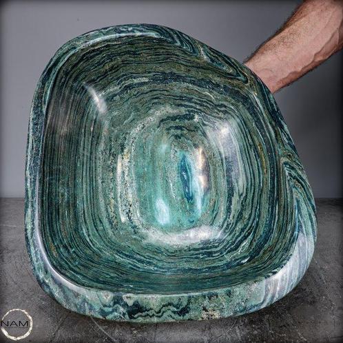 Natuurlijke gestreepte olijfjaspis kom kunstwerk van de, Verzamelen, Mineralen en Fossielen