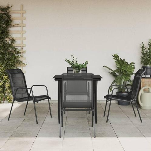 vidaXL 5-delige Tuinset textileen en staal zwart, Tuin en Terras, Tuinsets en Loungesets, Tuinset, Nieuw, 4 zitplaatsen, Rvs, Verzenden