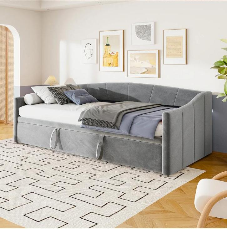 2-in-1 Sofa Bed met Uittrekbaar Bed en Velvet Stoffering 90x, Huis en Inrichting, Slaapkamer | Slaapbanken, Nieuw, Verzenden
