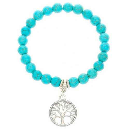 Fako Bijoux® - Armband - Turquoise Kralen - Levensboom - 8mm, Sieraden, Tassen en Uiterlijk, Armbanden, Verzenden
