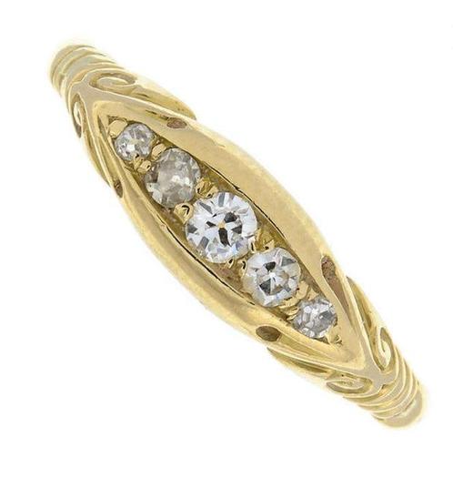 Ring - 18 karaat Geel goud - 0.10ct. tw. - Antieke, Sieraden, Tassen en Uiterlijk, Ringen