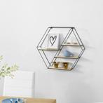 Wandrek zeshoek met 4 planken 62x12x53 cm zwart en houtkleur, Verzenden, Nieuw