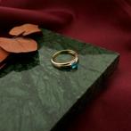 Gouden ring met aquamarijn (dames ring, 585, 14 karaat goud), Sieraden, Tassen en Uiterlijk, Gebruikt, Overige kleuren, Ophalen of Verzenden