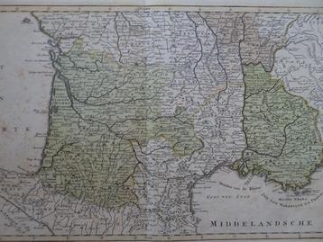 Gravure kleur plattegrond Zuidelijk Frankrijk, Tirion 1757 beschikbaar voor biedingen