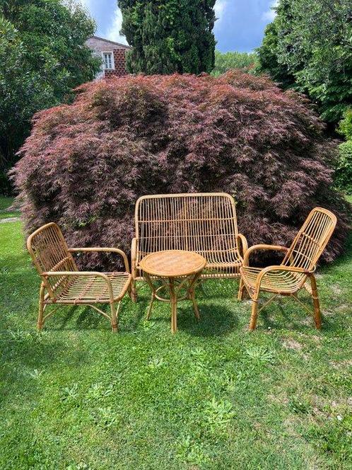 Sofa - Bamboe - Vintage opbergset van bamboe: bank, twee, Antiek en Kunst, Curiosa en Brocante