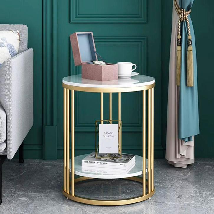 Bijzettafel met 2-Lagen – Marmeren Look met Gouden Frame, Huis en Inrichting, Tafels | Bijzettafels, Nieuw, Verzenden