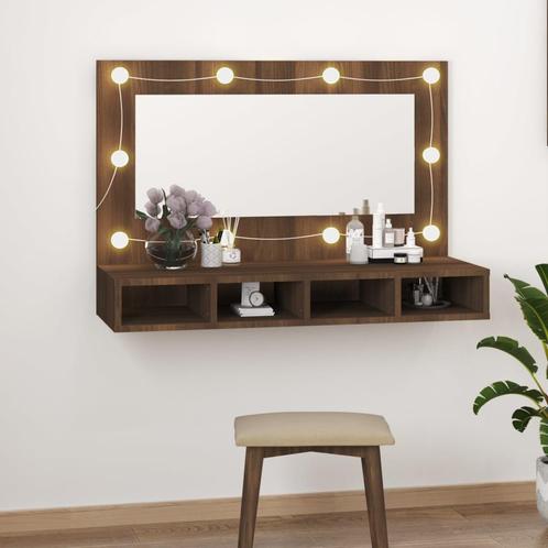 vidaXL Spiegelkast met LED-verlichting 90x31,5x62 cm bruin, Huis en Inrichting, Tafels | Kaptafels, Nieuw, Verzenden