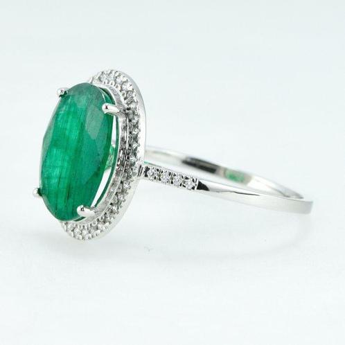 Ring Platina - 2.37ct. tw. Smaragd - Diamant - Halo, Sieraden, Tassen en Uiterlijk, Ringen