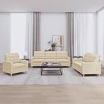 vidaXL 3-delige Loungeset met kussens stof crèmekleurig, Huis en Inrichting, Banken | Bankstellen, Verzenden, 150 tot 200 cm, Nieuw