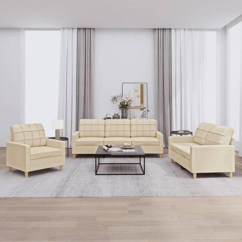 vidaXL 3-delige Loungeset met kussens stof crèmekleurig, Huis en Inrichting, Banken | Bankstellen, Nieuw, 150 tot 200 cm, Stof