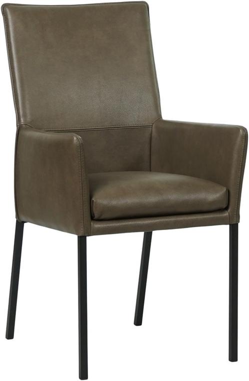 Grijze leren moderne eetkamerstoel - poot vierkant zwart - G, Huis en Inrichting, Stoelen, Eén, Overige kleuren, Nieuw, Leer, Ophalen of Verzenden