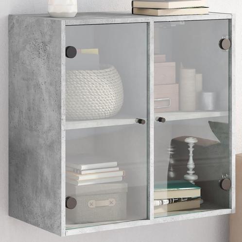 vidaXL Wandkast met glazen deuren 68x37x68,5 cm betongrijs, Huis en Inrichting, Kasten | Overige, Nieuw, Verzenden