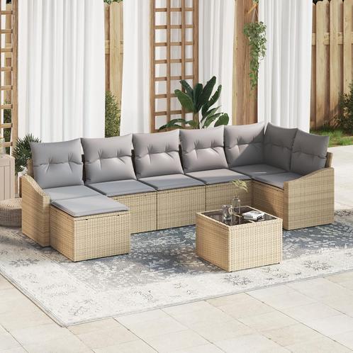vidaXL 8-delige Tuin Eettafelset met Kussens Zwart Poly, Tuin en Terras, Tuinsets en Loungesets, Nieuw, Rotan, Verzenden