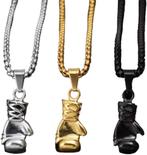 Mannenketting met bokshandschoen bedel zilver, goud of zwart, Verzenden, Nieuw, Goud, Overige materialen