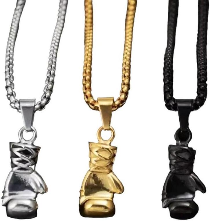 Mannenketting met bokshandschoen bedel zilver, goud of zwart, Sieraden, Tassen en Uiterlijk, Kettingen, Met hanger, Goud, Nieuw