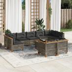 vidaXL 10-delige Loungeset met kussens poly rattan grijs, Tuin en Terras, Tuinsets en Loungesets, Verzenden, Nieuw, Rotan, Loungeset