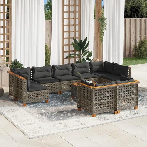vidaXL 10-delige Loungeset met kussens poly rattan grijs, Tuin en Terras, Tuinsets en Loungesets, Loungeset, Nieuw, Rotan, Verzenden