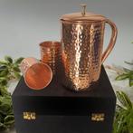 Puur Koperen Set: Kan Gehamerd (±1,5 l) + 2 Bekers - Zware, Ophalen of Verzenden, Nieuw