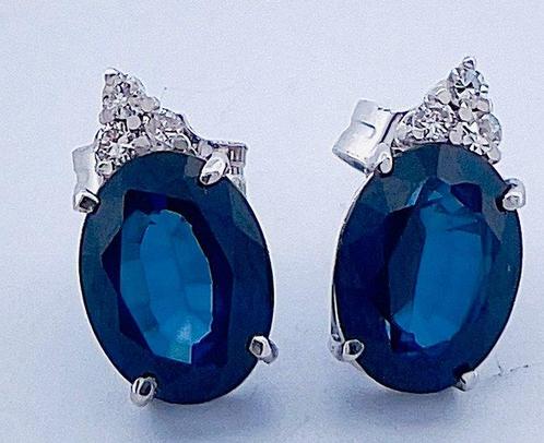Zonder Minimumprijs - Oorbellen - 18 karaat Witgoud Saffier, Sieraden, Tassen en Uiterlijk, Oorbellen