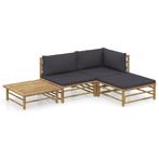 vidaXL 4-delige Loungeset met donkergrijze kussens bamboe, Verzenden, Nieuw, Hout, Loungeset