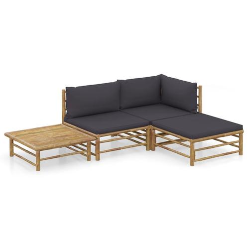 vidaXL 4-delige Loungeset met donkergrijze kussens bamboe, Tuin en Terras, Tuinsets en Loungesets, Loungeset, Nieuw, Hout, Verzenden