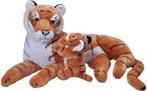 Grote pluche gestreepte tijger met welpje knuffel 76 cm -, Ophalen of Verzenden, Zo goed als nieuw