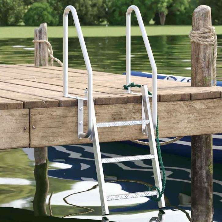 vidaXL 3-Traps Steigerladder Zilver 58 x 77 x 144 cm, Watersport en Boten, Bootonderdelen, Nieuw, Verzenden