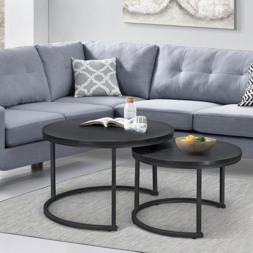 Salontafel Christchurch rond set van 2 zwart [en.casa], Huis en Inrichting, Tafels | Salontafels, Nieuw, Verzenden
