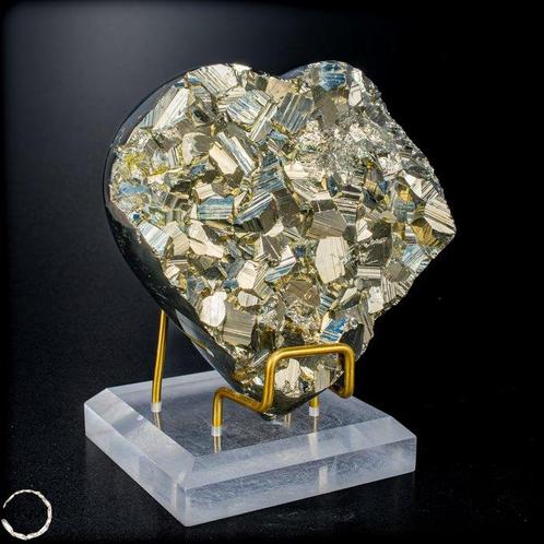 Zeldzame natuurlijke gouden kubus kristalpyriet Hart-, Verzamelen, Mineralen en Fossielen