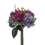 Budget boeket handgebonden zijde 28cm roos, hortensia,, Ophalen of Verzenden, Nieuw