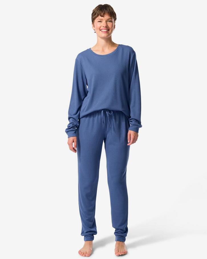 HEMA Damespyjama wafel middenblauw, Kleding | Dames, Ondergoed en Lingerie, Verzenden
