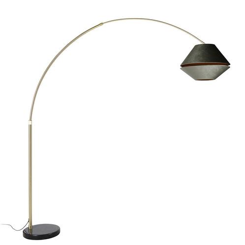 Booglamp messing met zwart met dubbele velours kap groen -, Huis en Inrichting, Lampen | Vloerlampen, Nieuw, 200 cm of meer