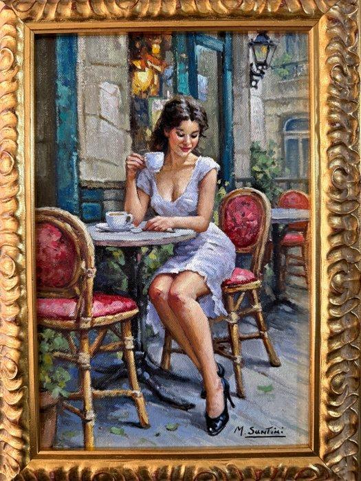Marco Santini (XX-XXI) - Al Caffè, Antiek en Kunst, Kunst | Schilderijen | Klassiek