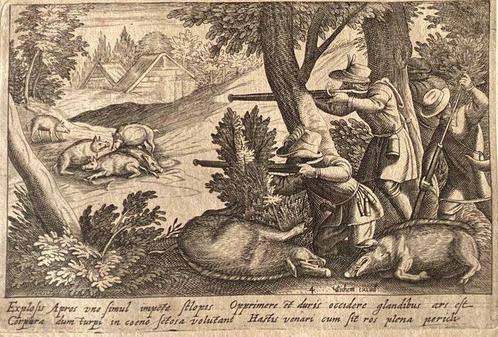 Antonio Tempesta (1555-1630), after - 2 tavv. da Venationes, Antiek en Kunst, Antiek | Overige Antiek
