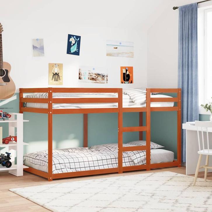 vidaXL Stapelbed massief grenenhout wasbruin 75x190 cm, Huis en Inrichting, Slaapkamer | Bedden, Bruin, Nieuw, Hout, Verzenden