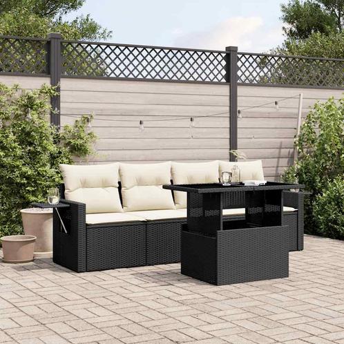 vidaXL 5-delige Loungeset met kussens poly rattan zwart, Tuin en Terras, Tuinsets en Loungesets, Loungeset, Nieuw, Rotan, Verzenden