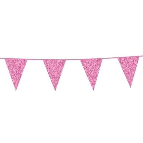 Roze Vlaggenlijn Glitter 6m, Hobby en Vrije tijd, Feestartikelen, Nieuw, Verzenden