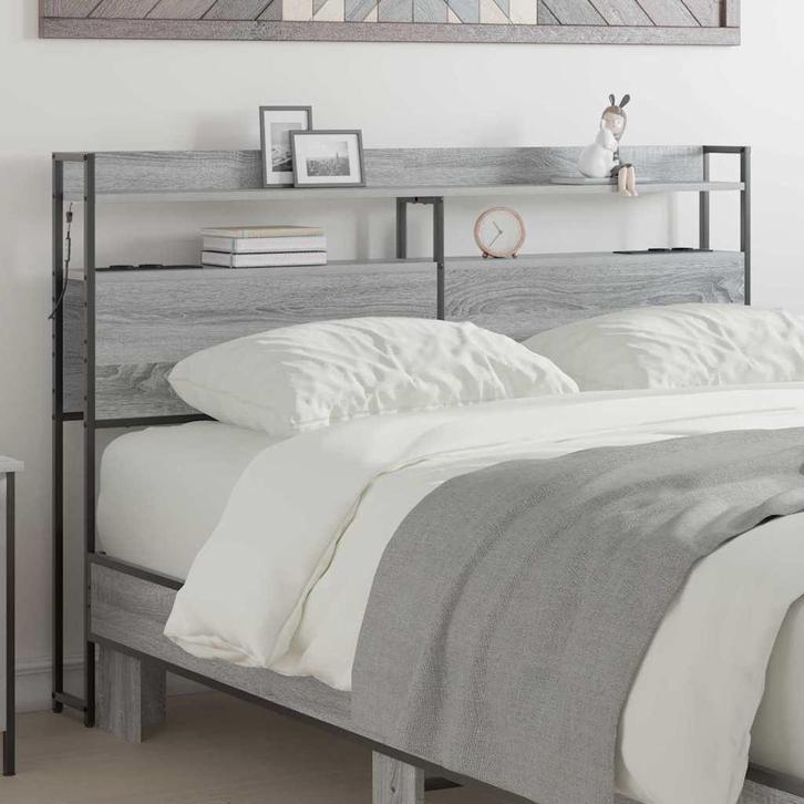 vidaXL Hoofdbord met plank met opslag Grijs sonoma 120 cm, Huis en Inrichting, Slaapkamer | Bedden, Grijs, Nieuw, Hout, Verzenden